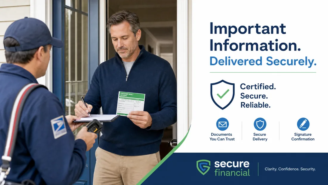 Person signing for a certified letter from the IRS at their front door.